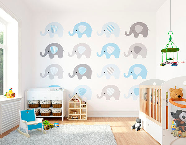 media image for Baby Blue Elephant Wall Mural 251