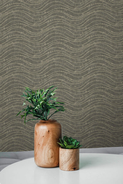 product image for Waves Effect Wallpaper in Grey & Beige 62