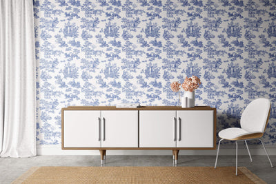 product image for Apocalypse Toile Wallpaper in White/Cobalt 72