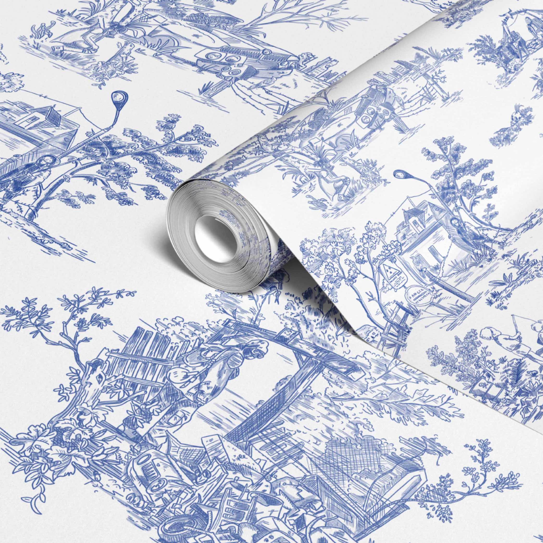 Shop Apocalypse Toile Wallpaper in White/Cobalt Burke Decor