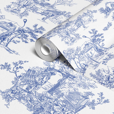 product image for Apocalypse Toile Wallpaper in White/Cobalt 44