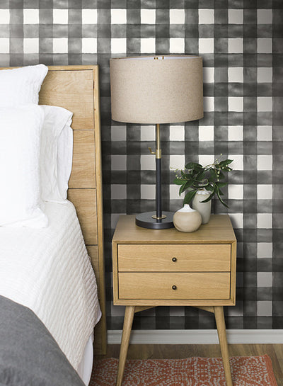 product image of Watercolor Check Wallpaper in Black and White from the Magnolia Home Collection by Joanna Gaines for York Wallcoverings 597