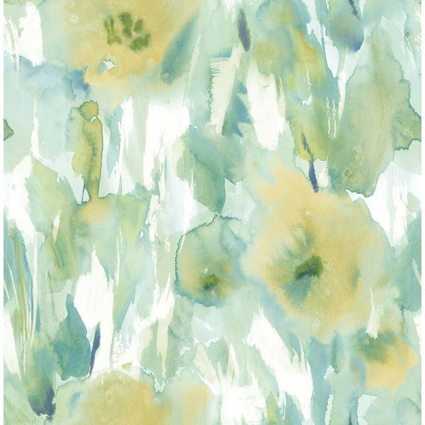 media image for Watercolor Floral Wallpaper in Greens and Yellow-Gold from the L& 222