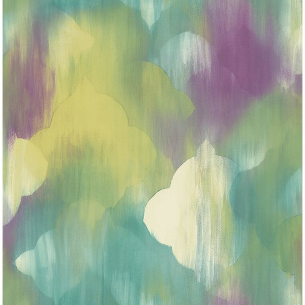 media image for Watercolor Ogee Wallpaper in Greens, Purples, and Ivory from the L& 246