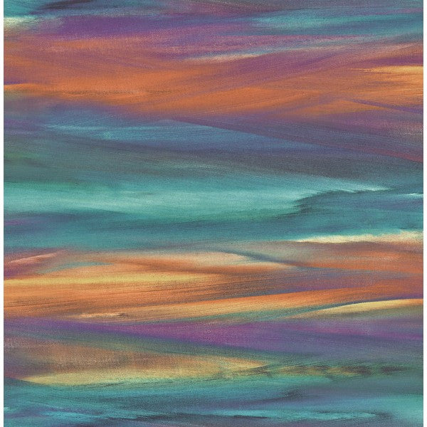 media image for Watercolor Strokes Wallpaper in Blues, Oranges, and Purple from the L& 239