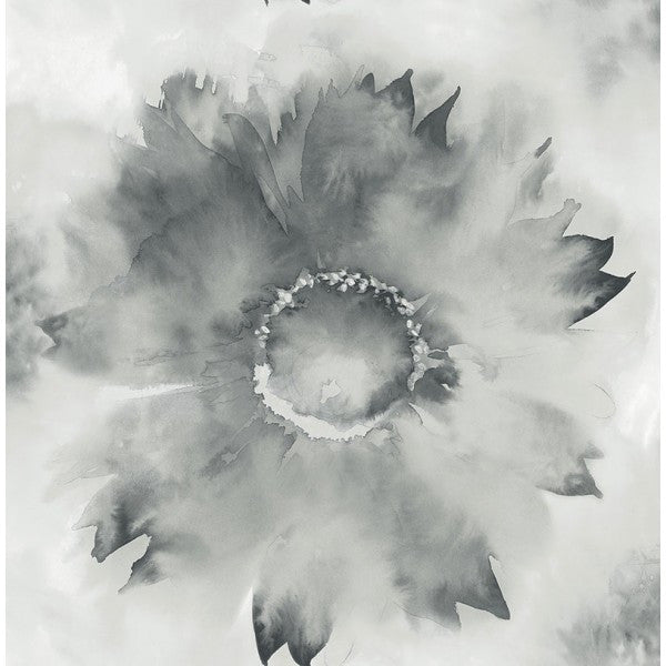 media image for Watercolor Sunflower Wallpaper in Grey and Black from the L& 233