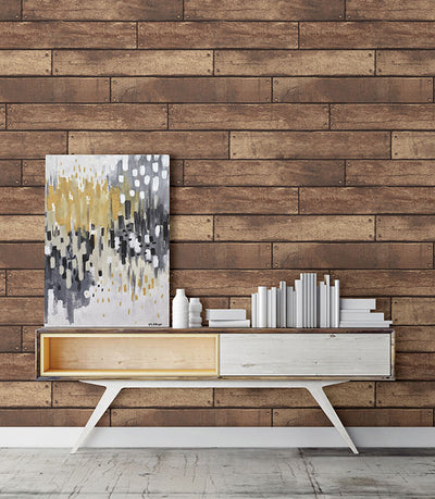 product image for Weathered Brown Nailhead Plank Wallpaper from the Essentials Collection by Brewster Home Fashions 62