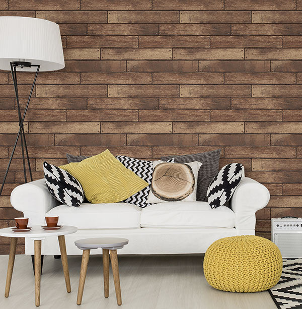 media image for Weathered Brown Nailhead Plank Wallpaper from the Essentials Collection by Brewster Home Fashions 252