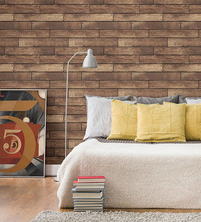 product image for Weathered Brown Nailhead Plank Wallpaper from the Essentials Collection by Brewster Home Fashions 58