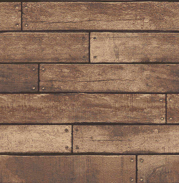 media image for Weathered Brown Nailhead Plank Wallpaper from the Essentials Collection by Brewster Home Fashions 240