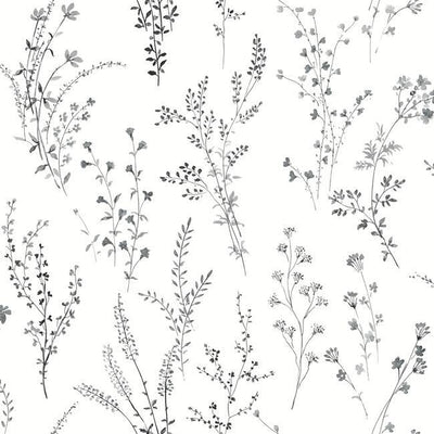 product image of Wildflower Sprigs Wallpaper in Black and White from the Simply Farmhouse Collection by York Wallcoverings 523