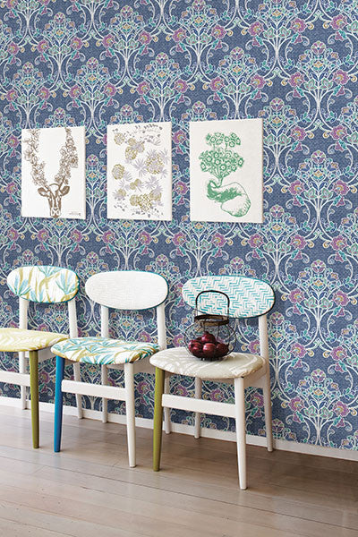 media image for Willow Indigo Nouveau Floral Wallpaper from the Kismet Collection by Brewster Home Fashions 261