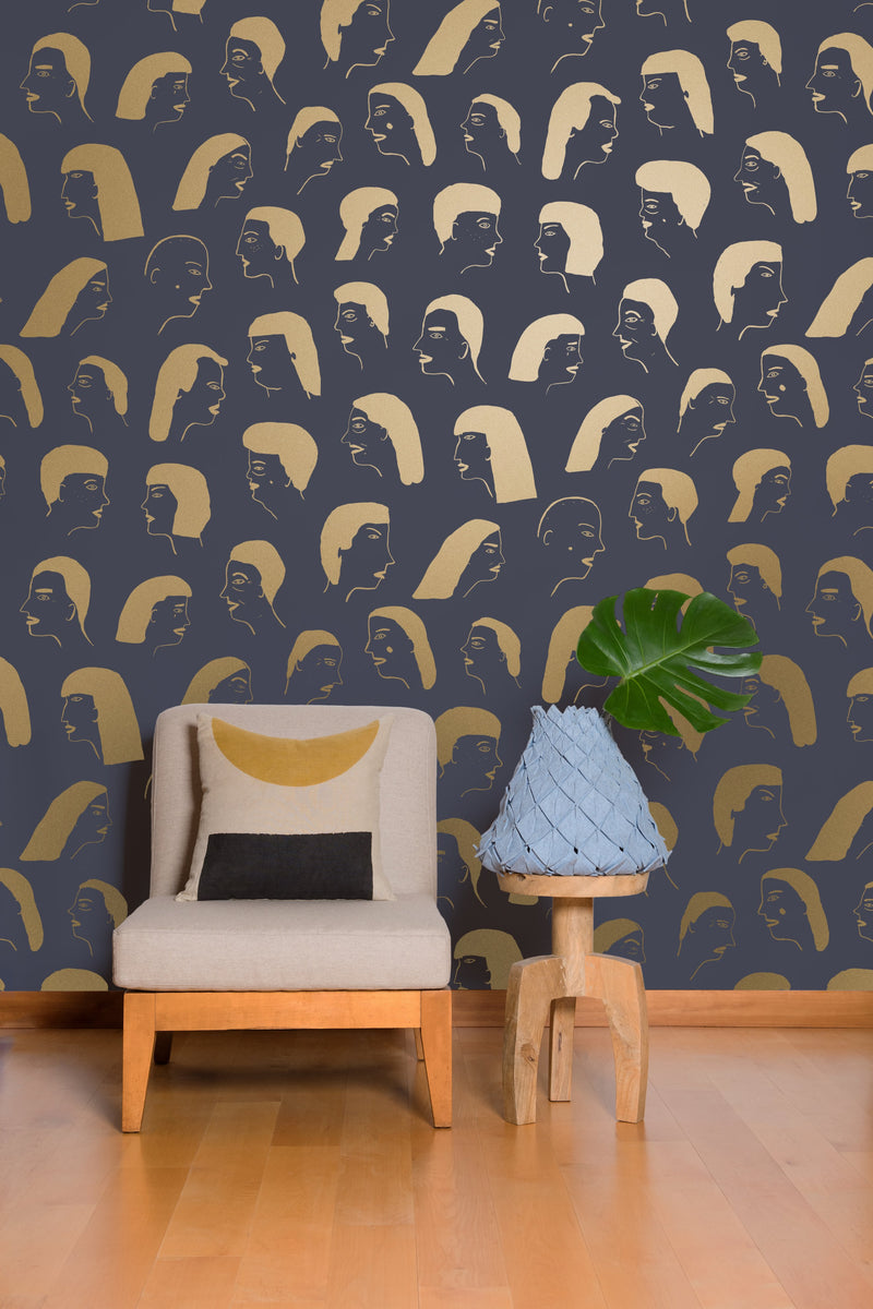 media image for Women Wallpaper in Gold and Charcoal by Thatcher Studio 229