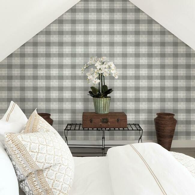media image for Woven Buffalo Check Wallpaper in Grey from the Simply Farmhouse Collection by York Wallcoverings 27