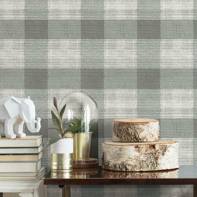 media image for Woven Buffalo Check Wallpaper in Grey from the Simply Farmhouse Collection by York Wallcoverings 25