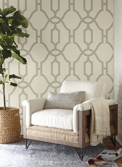 product image of Woven Trellis Wallpaper in Quarry Grey on Cream from Magnolia Home Vol. 2 by Joanna Gaines 571