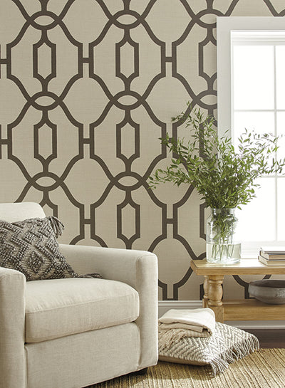 product image of Woven Trellis Wallpaper in Charcoal on Khaki from Magnolia Home Vol. 2 by Joanna Gaines 557