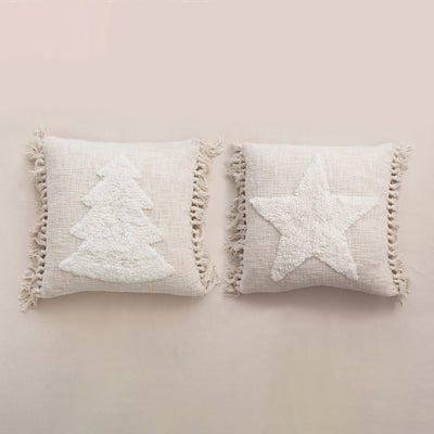 product image of 20 square cotton blend punch hook pillow w tassels cream color 2 styles 1 510