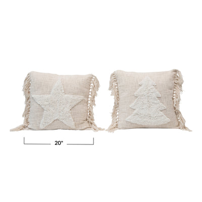 product image for 20 square cotton blend punch hook pillow w tassels cream color 2 styles 2 73