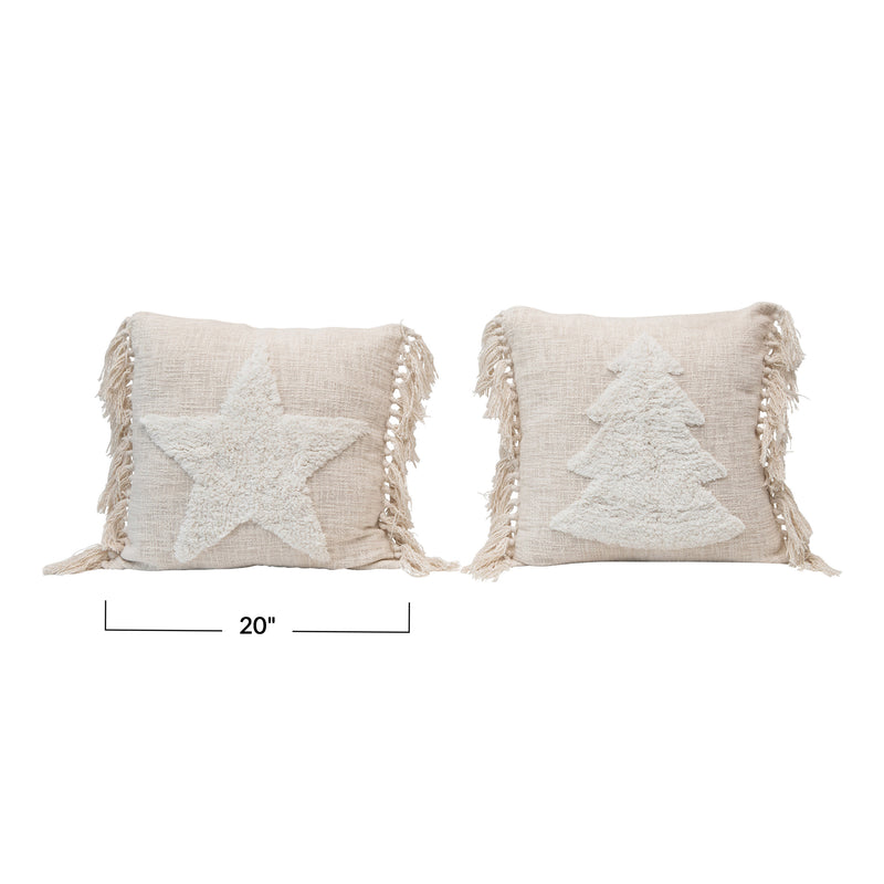 media image for 20 square cotton blend punch hook pillow w tassels cream color 2 styles 2 217