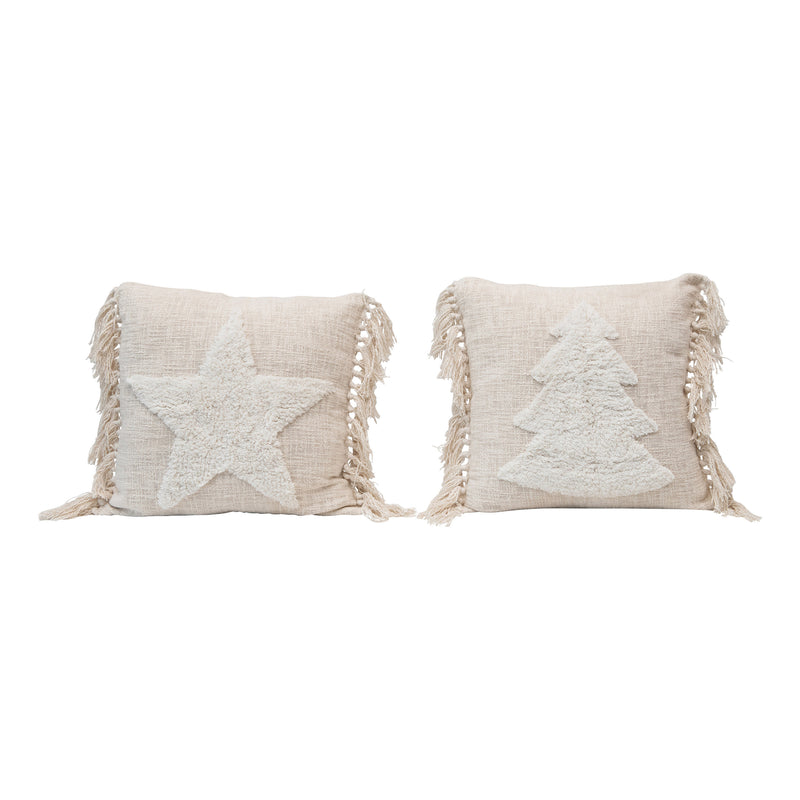 media image for 20 square cotton blend punch hook pillow w tassels cream color 2 styles 4 297