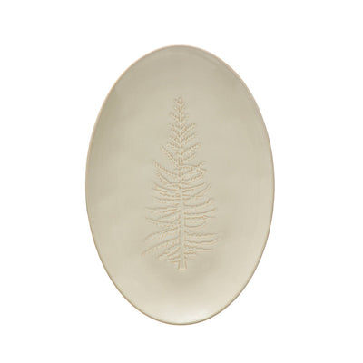 product image for Oval Debossed Stoneware Platter w/ Tree Design 38