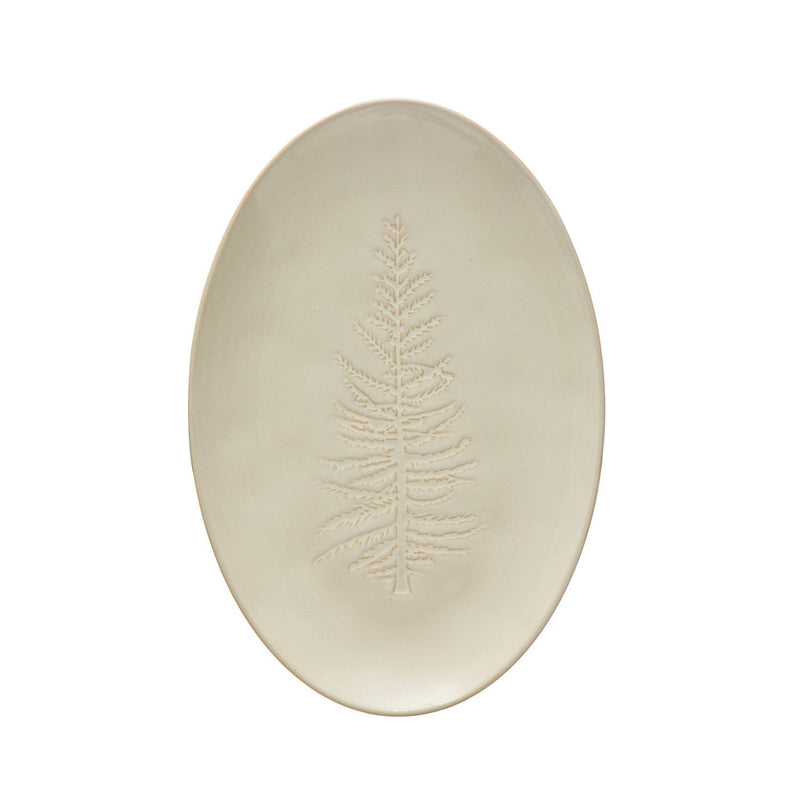 media image for Oval Debossed Stoneware Platter w/ Tree Design 254