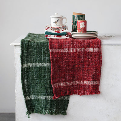 product image for Woven Wool Blend Slub Table Runner w/ Stripes & Fringe 52