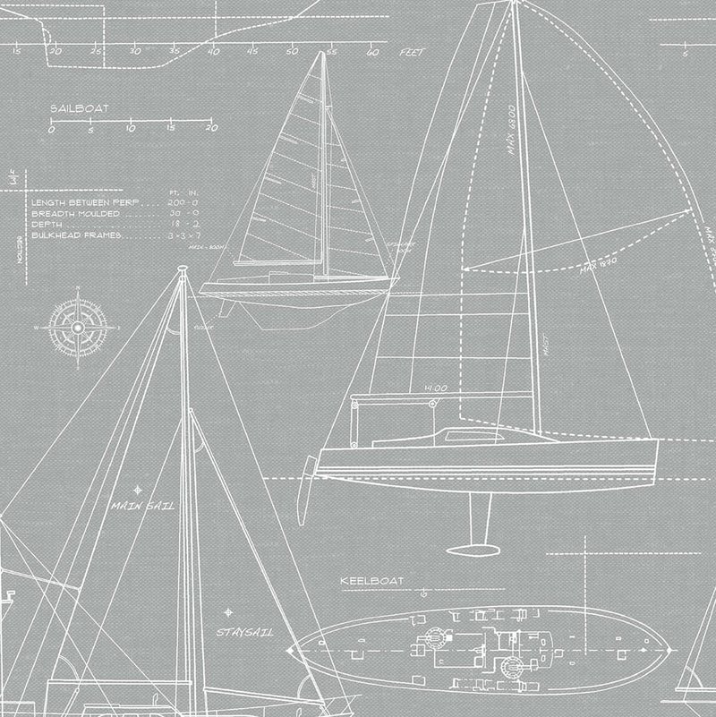 media image for Yacht Club Peel-and-Stick Wallpaper in Grey by NextWall 295