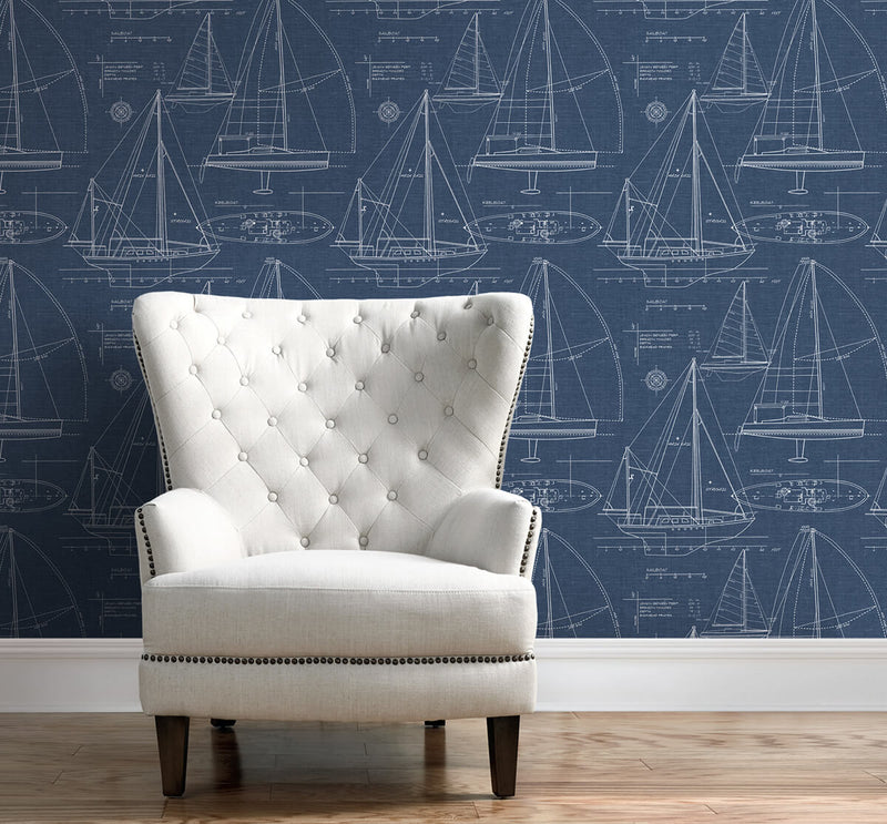 media image for Yacht Club Peel-and-Stick Wallpaper in Navy by NextWall 247
