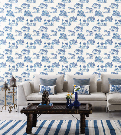 product image of Zanskar Wallpaper in Blue and White by Matthew Williamson for Osborne & Little 565