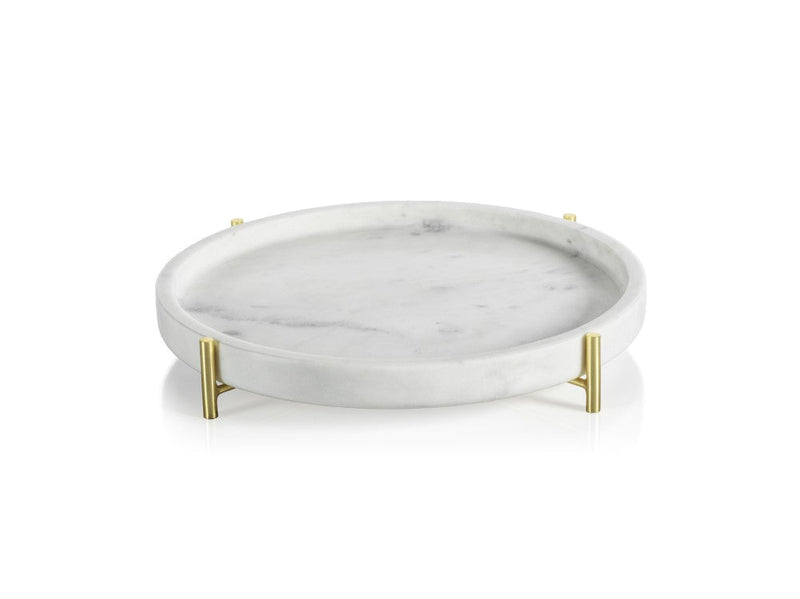 media image for Pordenone Round Marble Tray on Metal Stand 231