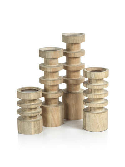 product image for Larache Carved Mango Wood Pillar Candle Holder 3