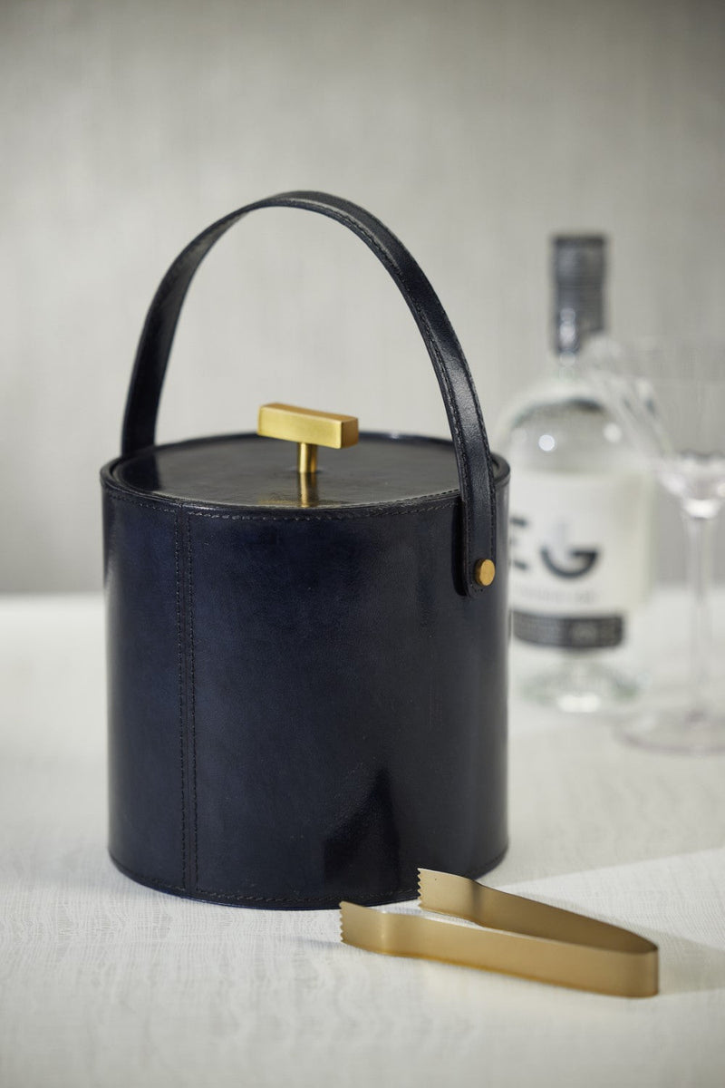 media image for Somerstown Leather Ice Bucket with Gold Metal Ice Tong 219