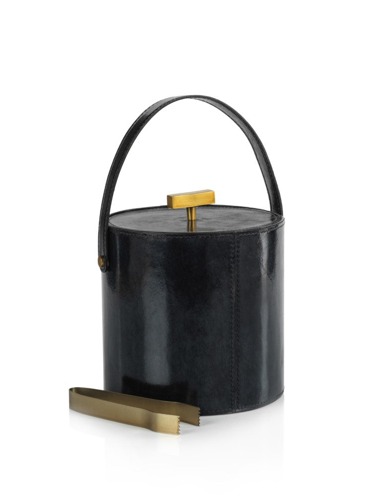 media image for Somerstown Leather Ice Bucket with Gold Metal Ice Tong 284