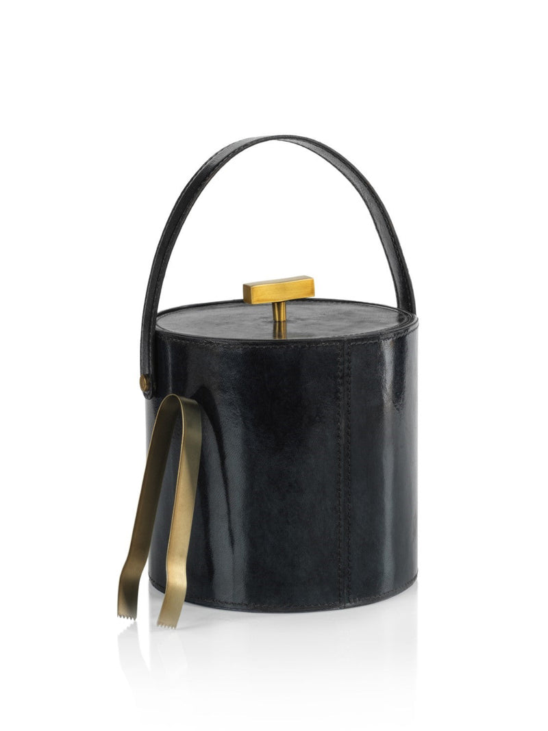 media image for Somerstown Leather Ice Bucket with Gold Metal Ice Tong 275
