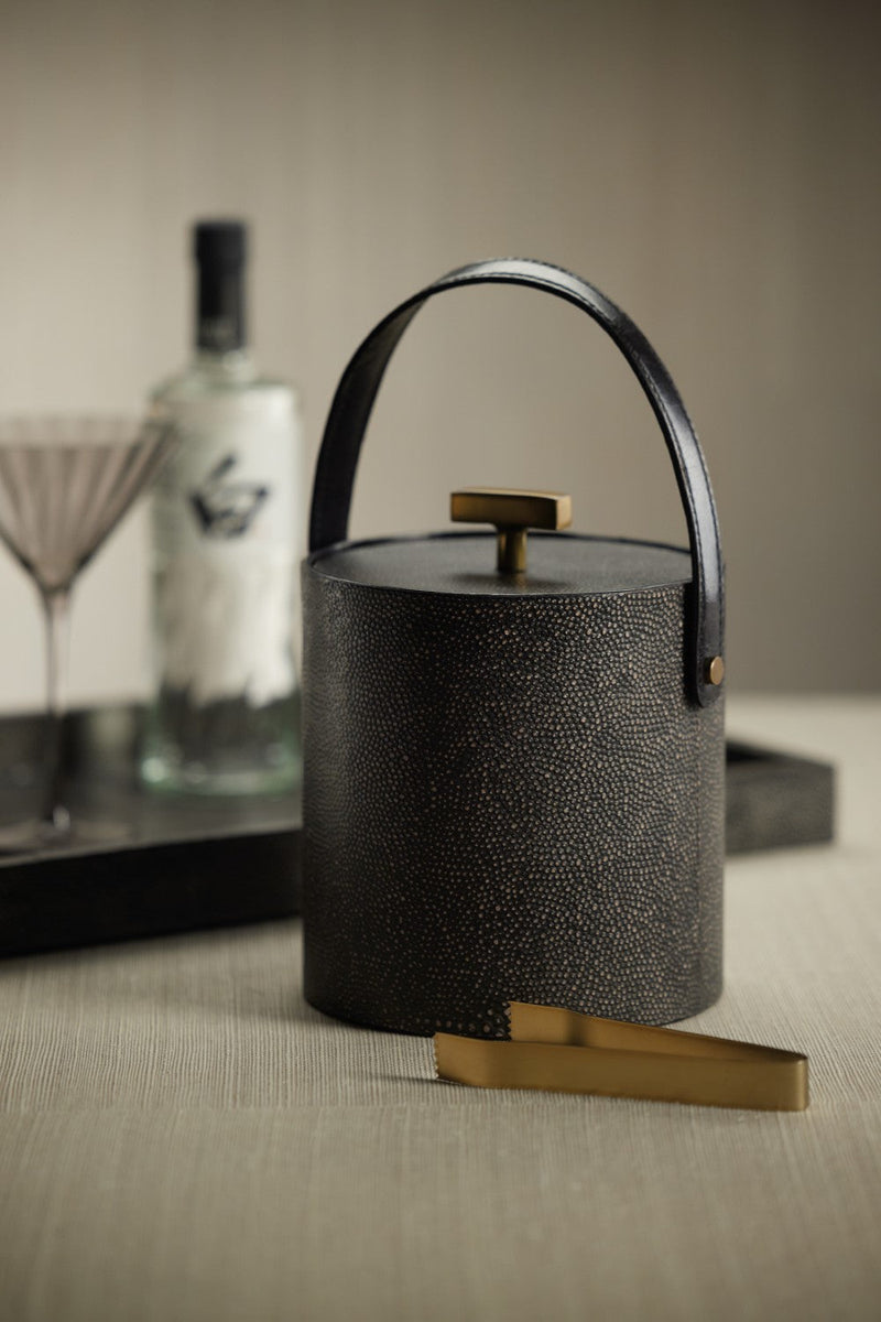 media image for Norbury Shagreen Leather Ice Bucket with Gold Metal Ice Tong 299