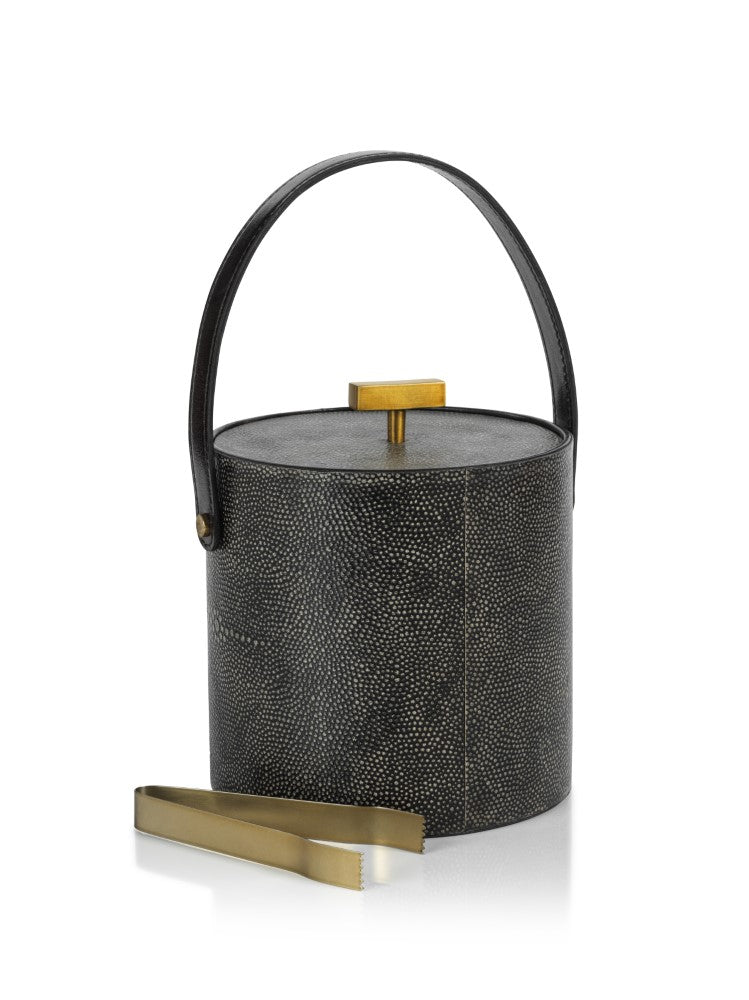 media image for Norbury Shagreen Leather Ice Bucket with Gold Metal Ice Tong 278