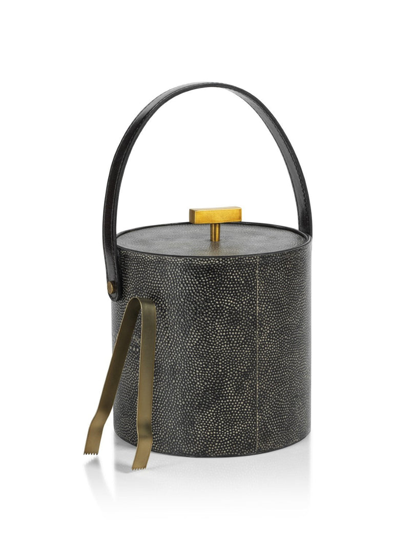 media image for Norbury Shagreen Leather Ice Bucket with Gold Metal Ice Tong 218