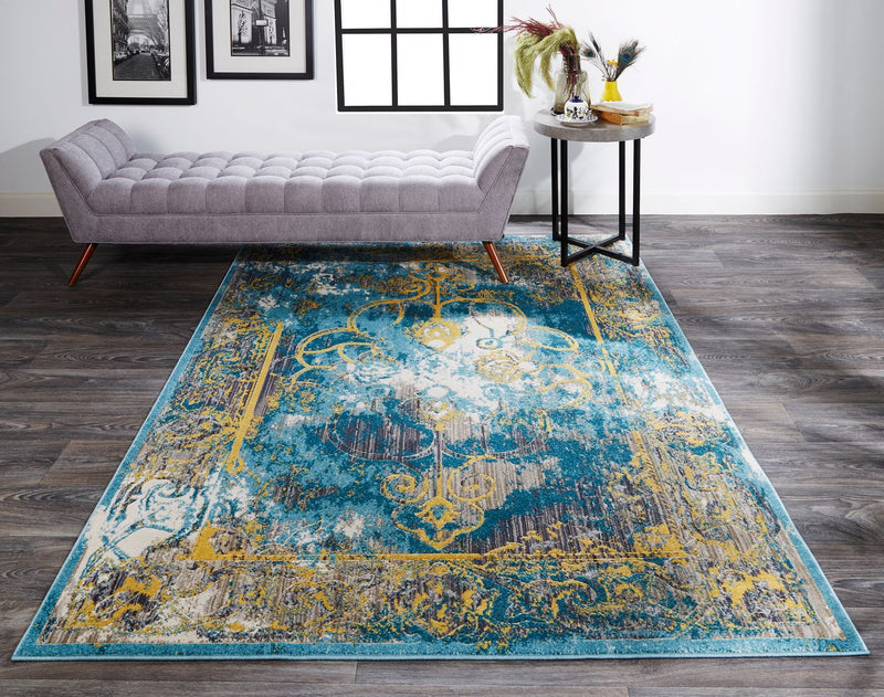 media image for Arsene Teal and Yellow Rug by BD Fine Roomscene Image 1 279