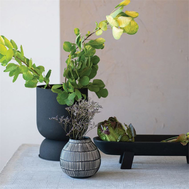 media image for debossed stoneware vase black white 6 263