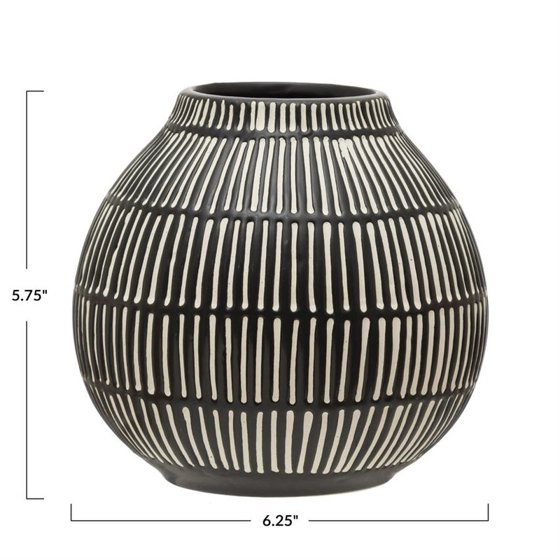 media image for debossed stoneware vase black white 2 294