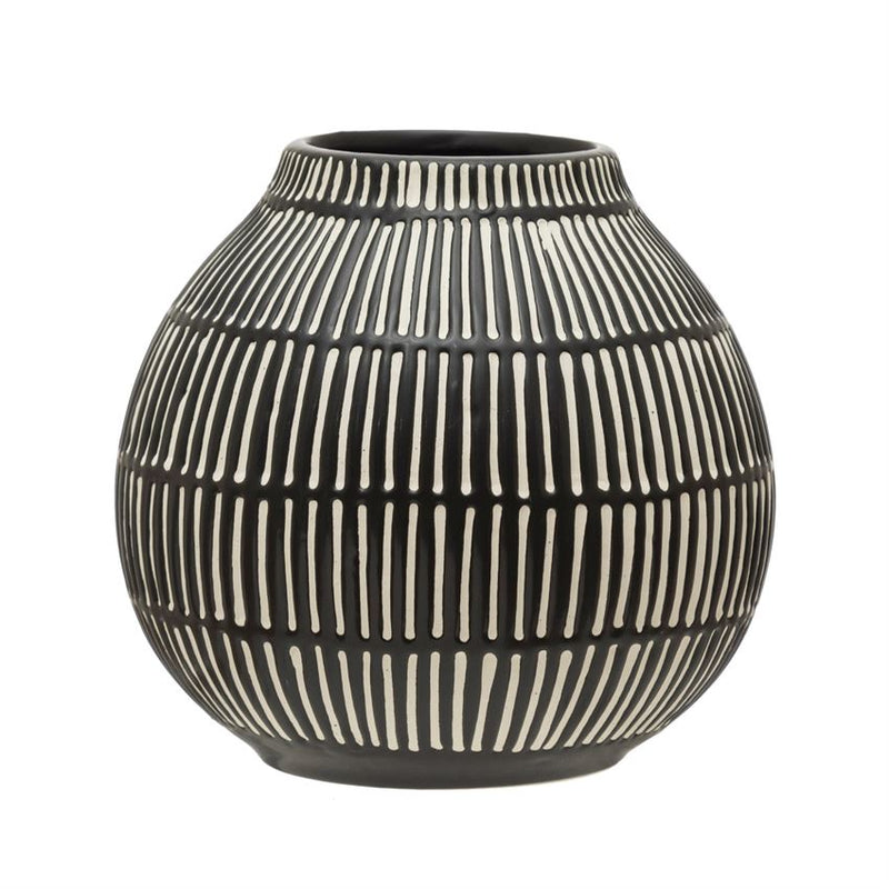 media image for debossed stoneware vase black white 1 275