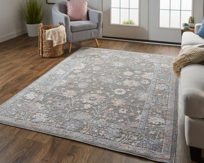 product image for Sybil Power Loomed Ornamental Charcoal/Celectial Blue Rug 6 74