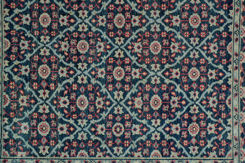 media image for Bashyr Hand Knotted Teal and Red Rug by BD Fine Texture Image 1 28