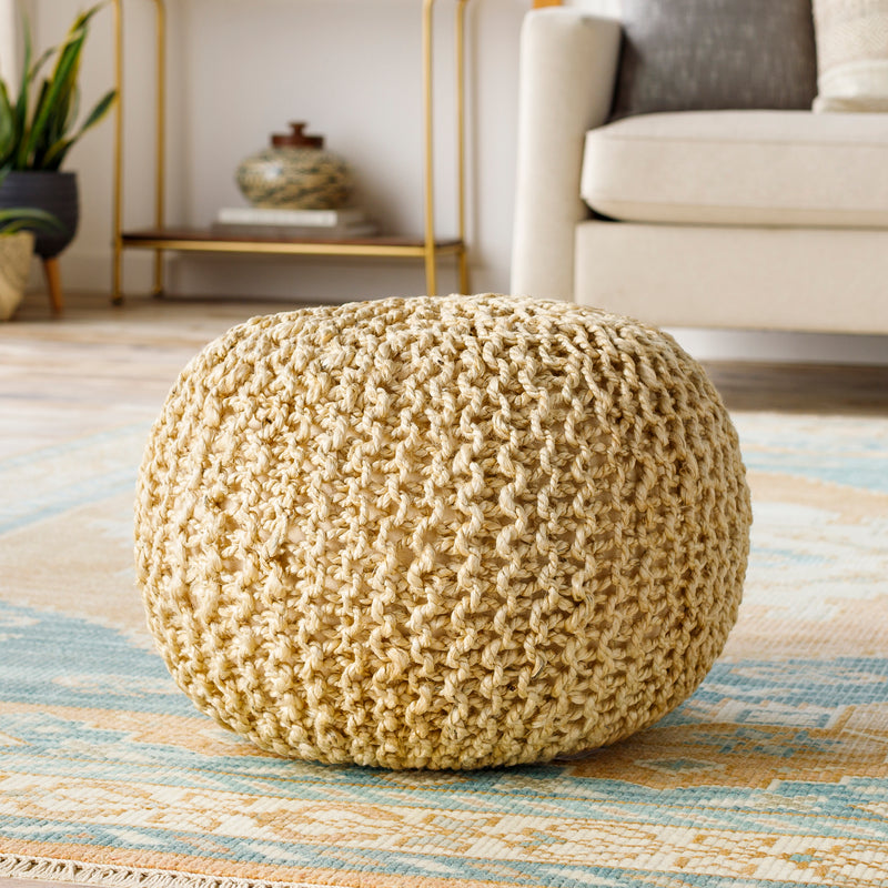 media image for Bermuda BRPF-004 Knitted Pouf in Butter by Surya 255
