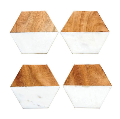 product image of Set of 4 Marble & Mango Wood Hexagon Coasters design by BD Edition 573