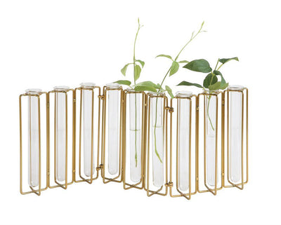 product image of Metal & Glass Jointed Vase w/ 9 Test Tubes in Gold Finish design by BD Edition 538