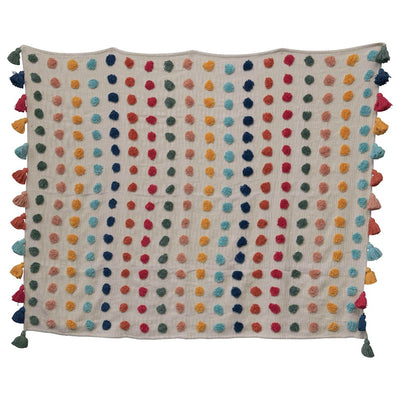 product image for multi color throw with tufted dots tassles 1 2