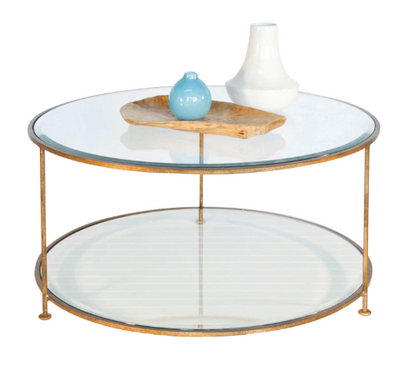 product image of gold leaf iron round coffee table with beveled glass tops 1 591